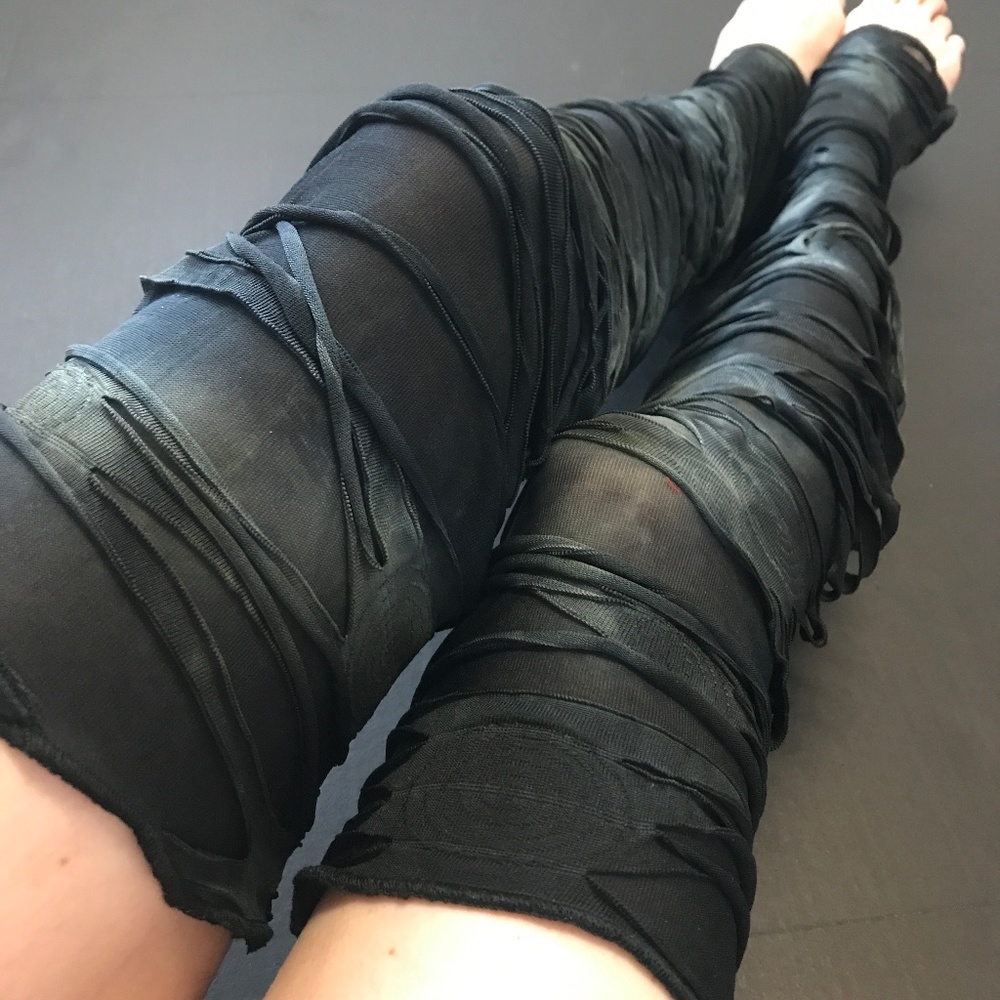 Gray Mummy Leg Warmers Bandage Knee Socks Wrap Up Black Thigh Highs Zombie Goth